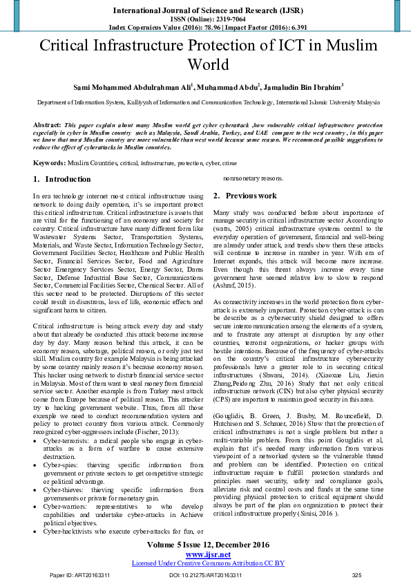 (PDF) Critical infrastructure protection of ICT in Muslim world