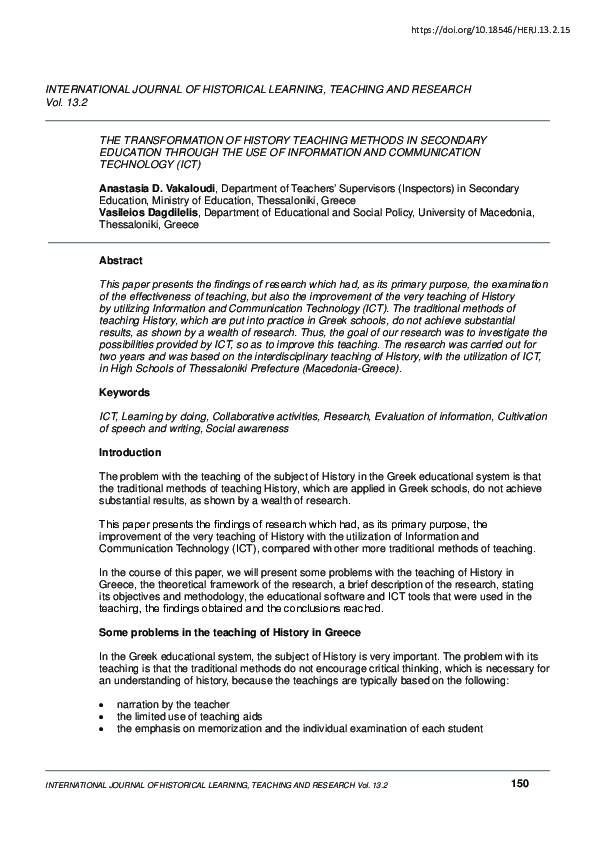 (PDF) The Transformation of History Teaching Methods in Secondary ...