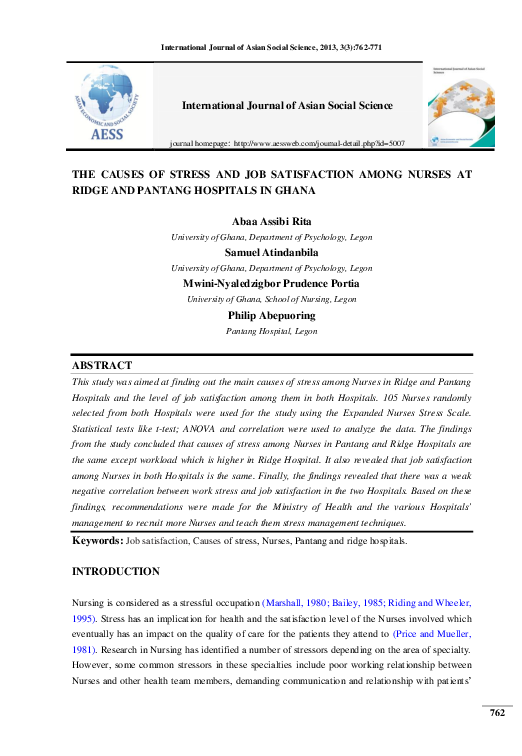 (PDF) THE CAUSES OF STRESS AND JOB SATISFACTION AMONG NURSES AT RIDGE ...