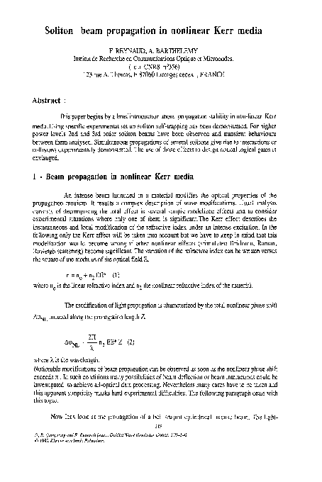(PDF) Soliton beam propagation in nonlinear Kerr media