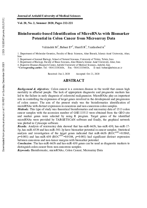 (PDF) Bioinformatic-based Identification of MicroRNAs with Biomarker ...