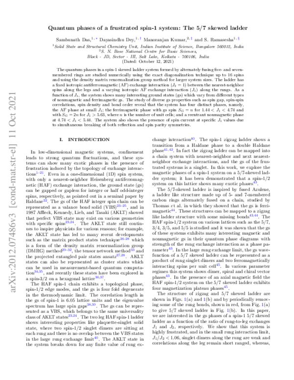 (PDF) Quantum phases of a frustrated spin-1 system: The 5/7 skewed ladder