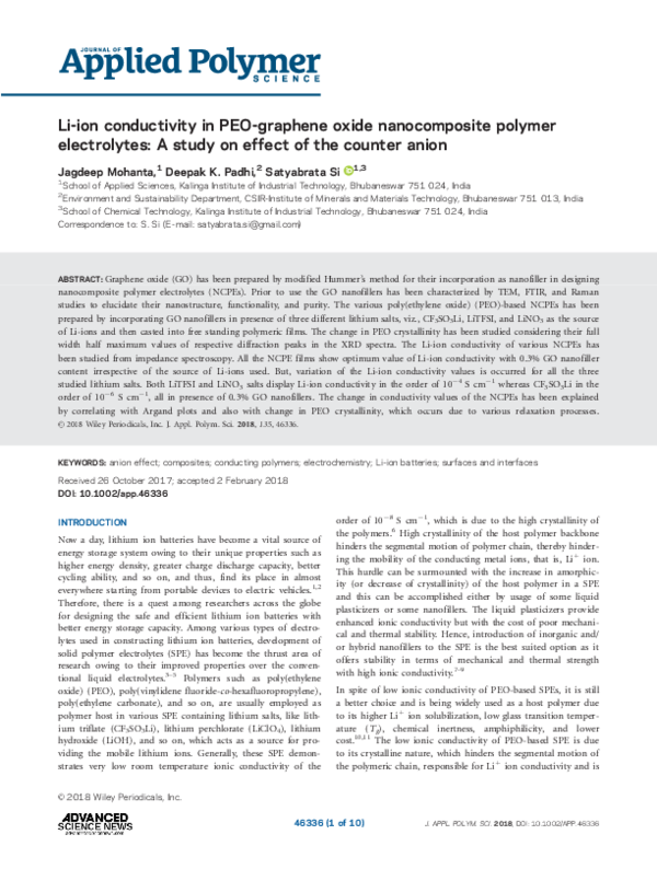 (PDF) Li-ion conductivity in PEO-graphene oxide nanocomposite polymer ...