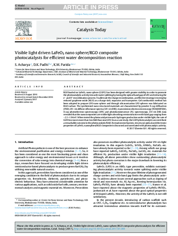 (PDF) Visible light driven LaFeO3 nano sphere/RGO composite ...