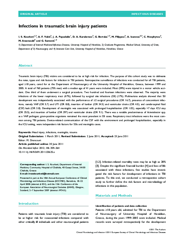 (PDF) Infections in traumatic brain injury patients