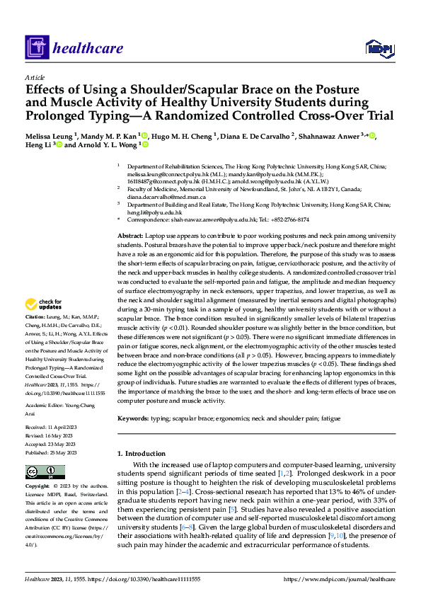 (PDF) Effects of Using a Shoulder/Scapular Brace on the Posture and ...