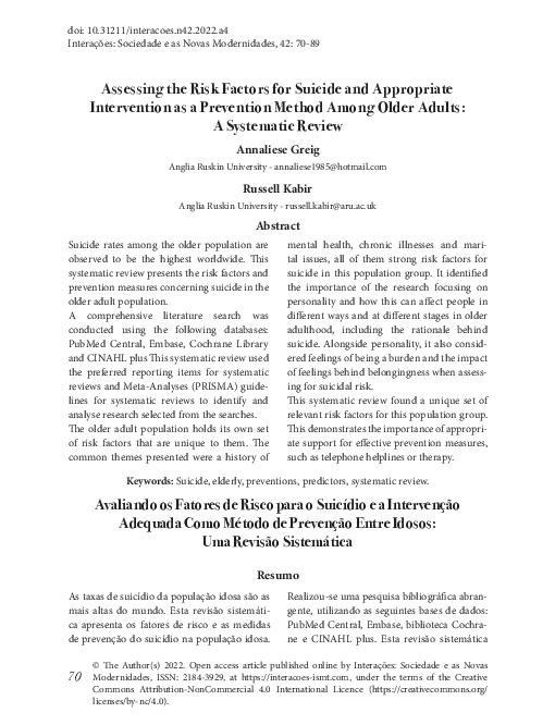 (PDF) Assessing the Risk Factors for Suicide and Appropriate ...