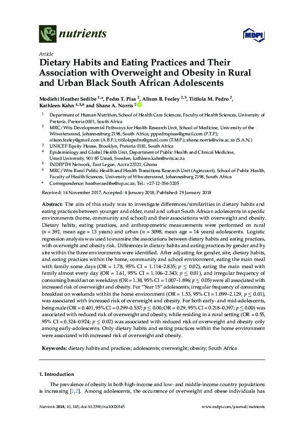 (PDF) Dietary Habits and Eating Practices and Their Association with ...