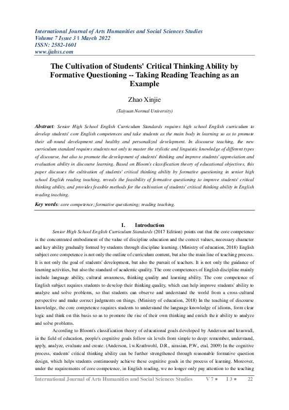 (PDF) The Cultivation of Students' Critical Thinking Ability by ...