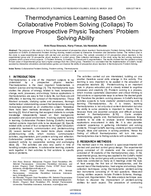(PDF) Thermodynamics Learning Based On Collaborative Problem Solving ...
