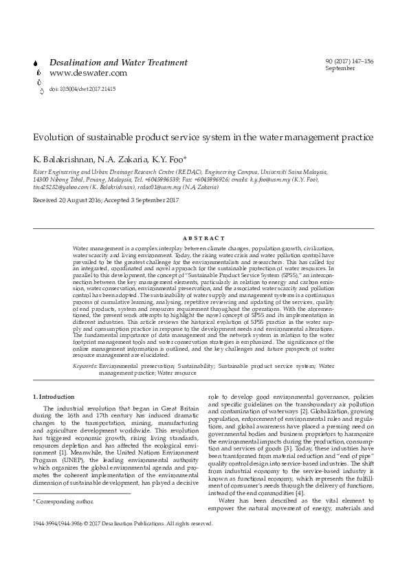 (PDF) Evolution of sustainable product service system in the water ...