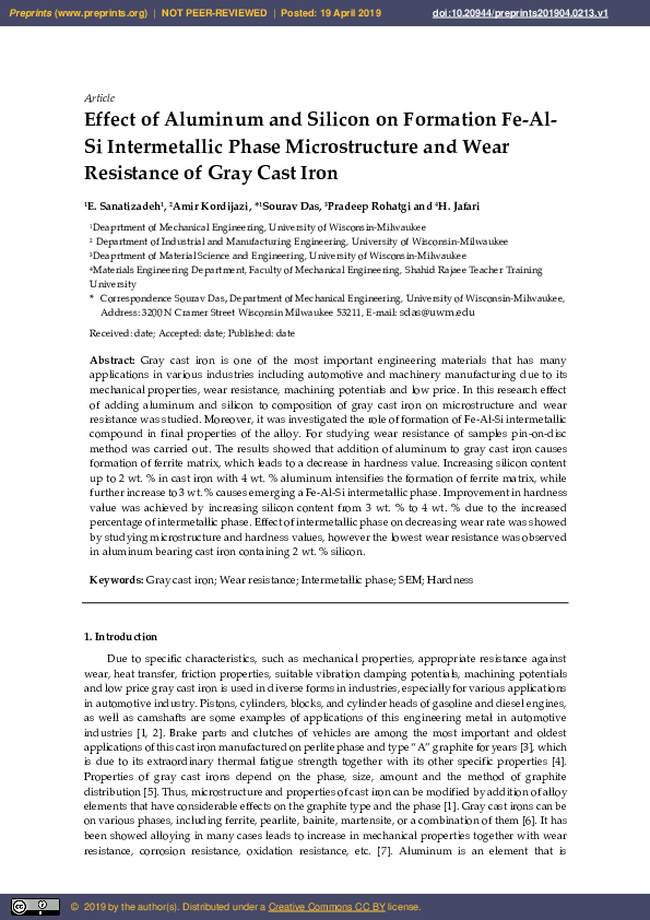 (PDF) Effect of Aluminum and Silicon on Formation Fe-Al-Si ...