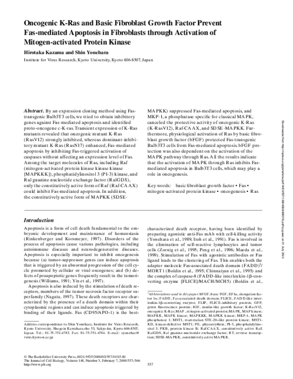(PDF) Oncogenic K-Ras and Basic Fibroblast Growth Factor Prevent FAS ...