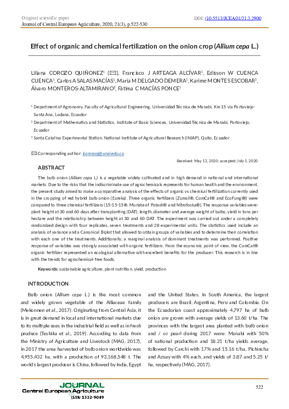 (PDF) Effect of organic and chemical fertilization on the onion crop ...
