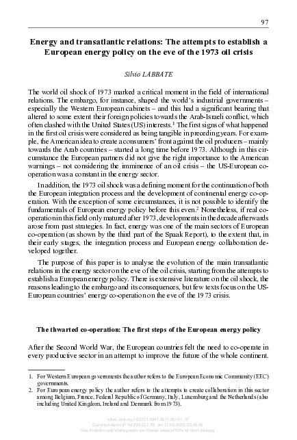 (PDF) Energy and transatlantic relations: The attempts to establish a ...