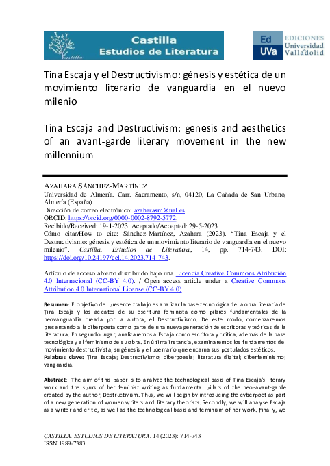 (PDF) Tina Escaja y el Destructivismo génesis y estética de un