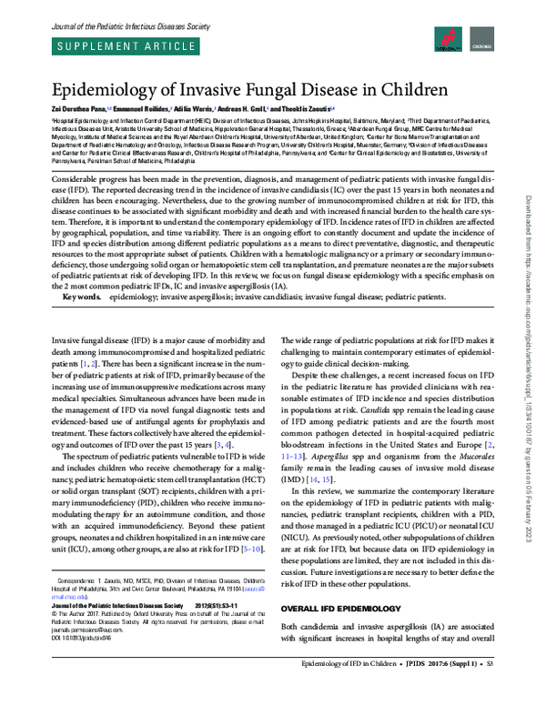 (PDF) Epidemiology of Invasive Fungal Disease in Children