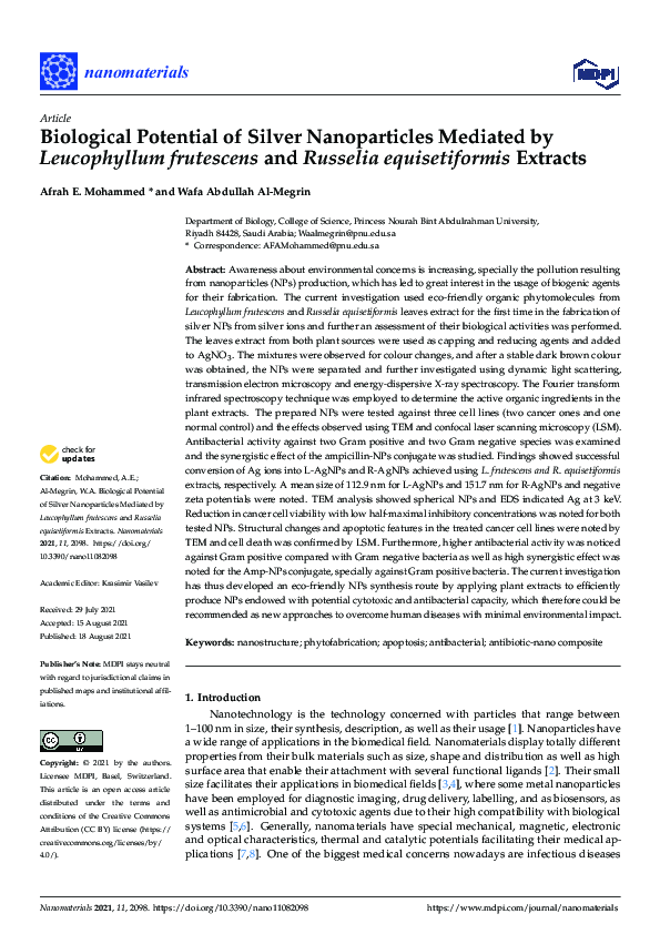 (PDF) Biological Potential of Silver Nanoparticles Mediated by ...