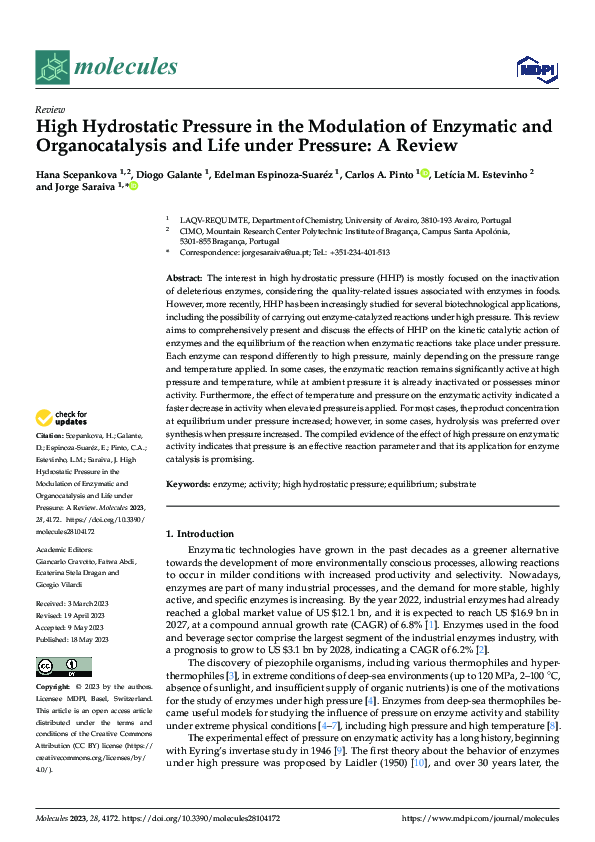 (PDF) High Hydrostatic Pressure in the Modulation of Enzymatic and ...