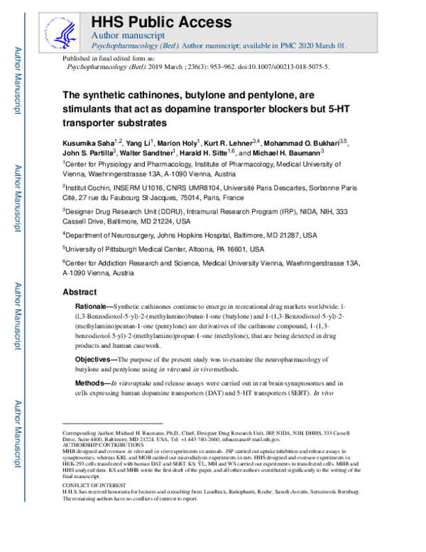 (PDF) The synthetic cathinones, butylone and pentylone, are stimulants ...