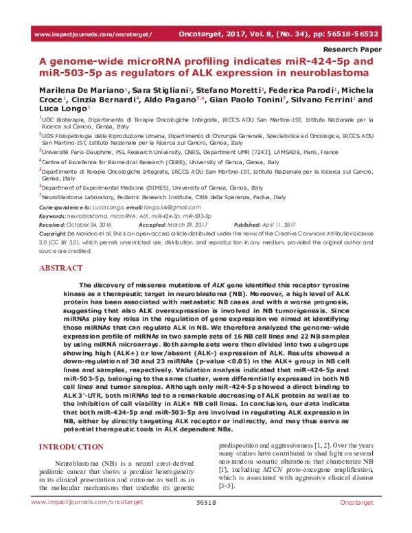 (PDF) A genome-wide microRNA profiling indicates miR-424-5p and miR-503 ...