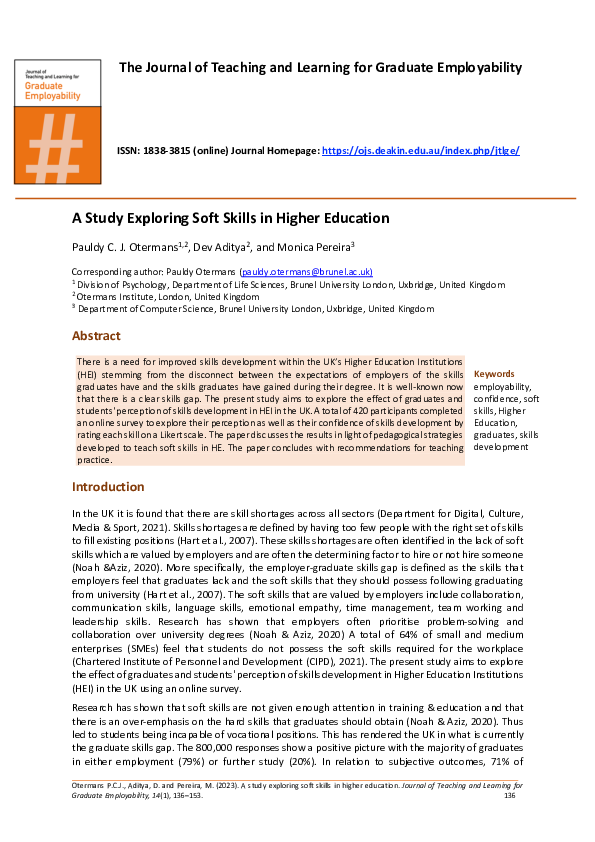 (PDF) A Study Exploring Soft Skills in Higher Education