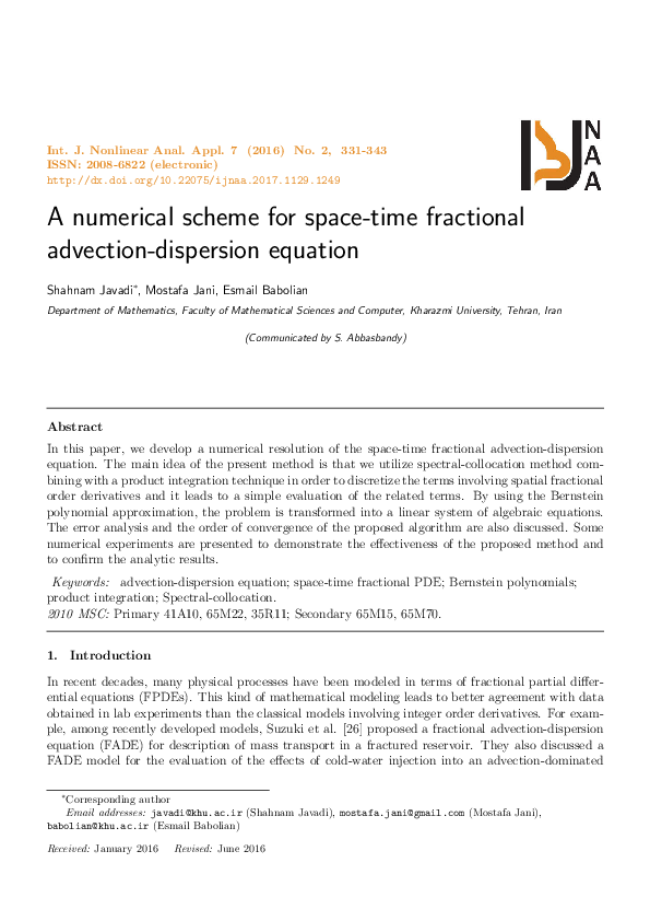 (PDF) Numerical solutions of the space-time fractional advection ...