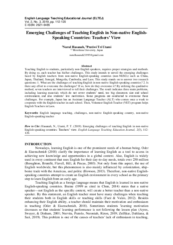 (PDF) Emerging Challenges of Teaching English in Non-native English ...