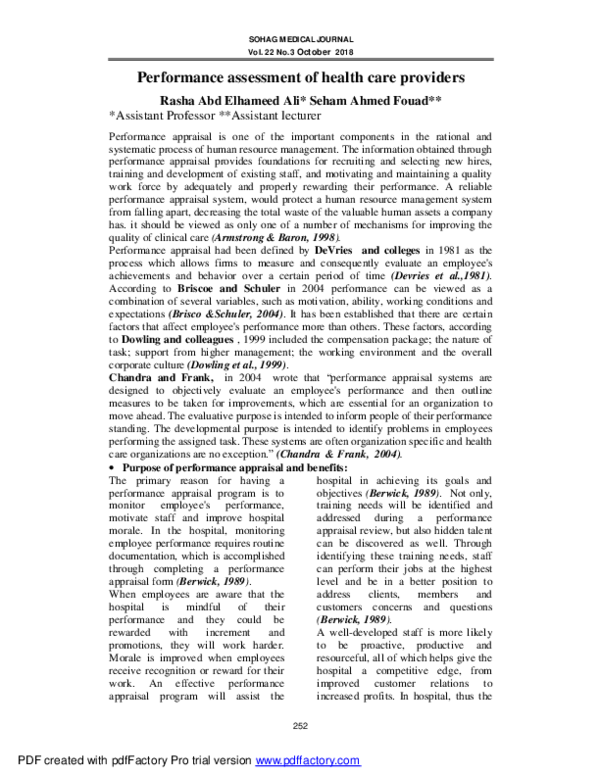 (PDF) Performance assessment of health care providers