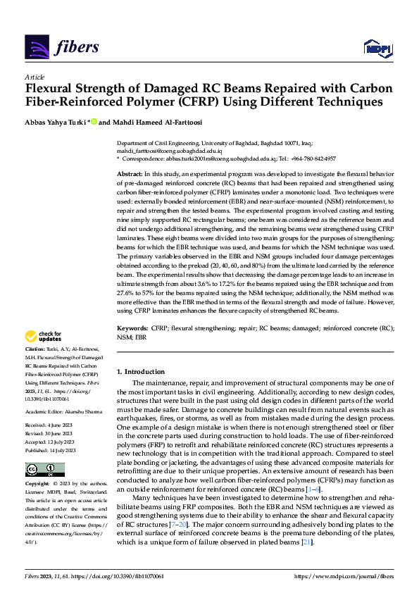 (PDF) Flexural Strength of Damaged RC Beams Repaired with Carbon Fiber ...