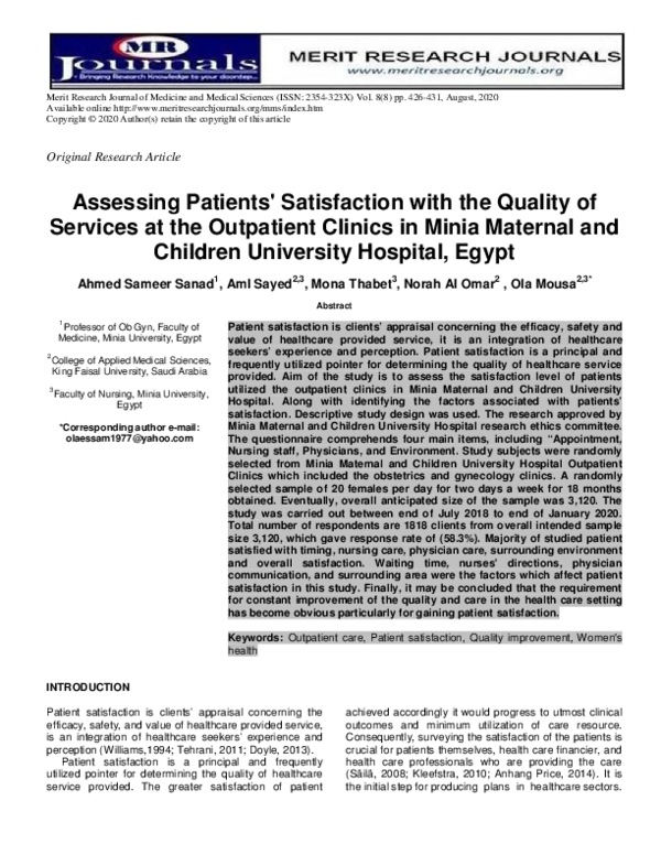 (PDF) Assessing Patients' Satisfaction with the Quality of Services at ...