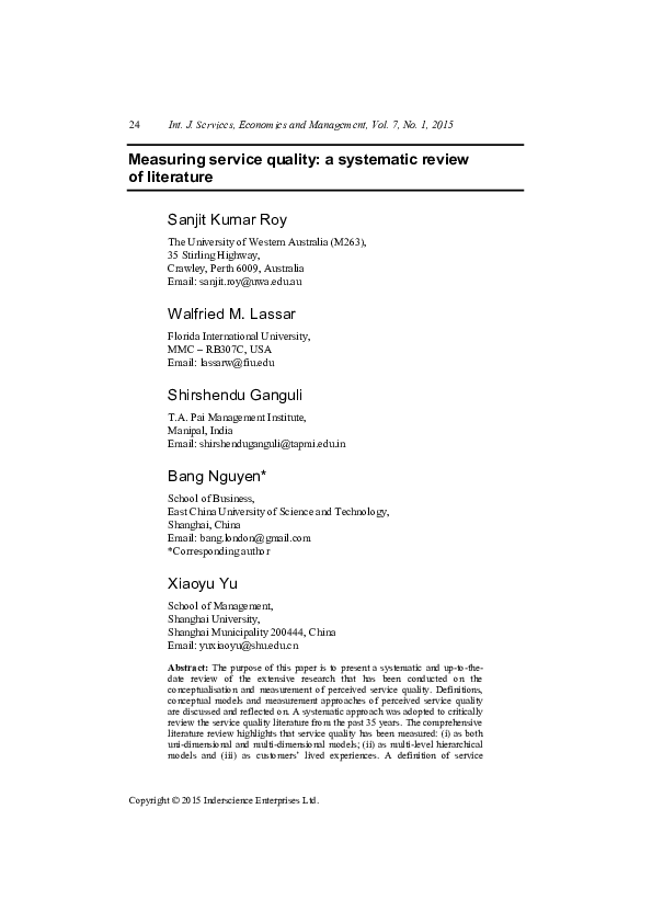 (PDF) Measuring service quality: a systematic review of literature