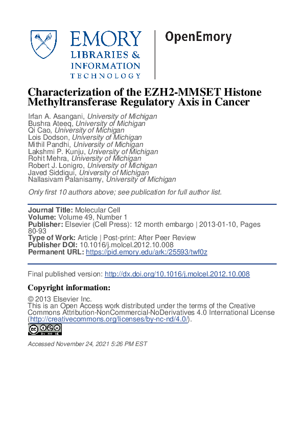(PDF) Characterization of the EZH2-MMSET Histone Methyltransferase ...