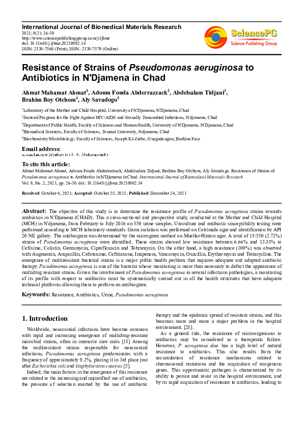 (PDF) Resistance of Strains of Pseudomonas aeruginosa to Antibiotics in ...