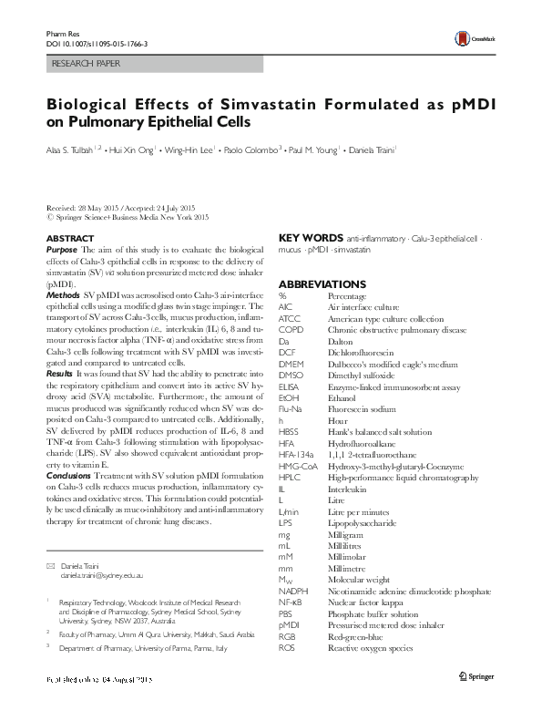 (PDF) Biological Effects of Simvastatin Formulated as pMDI on Pulmonary ...