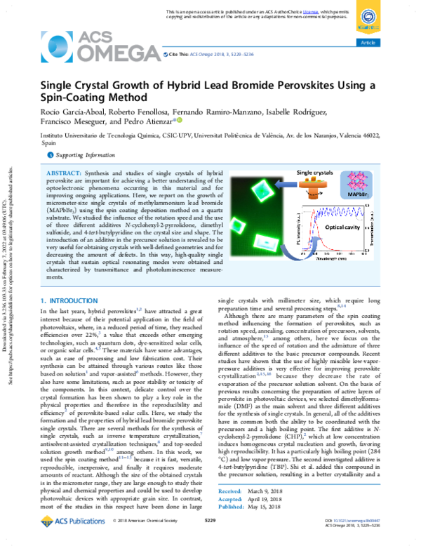 (PDF) Single Crystal Growth of Hybrid Lead Bromide Perovskites Using a ...