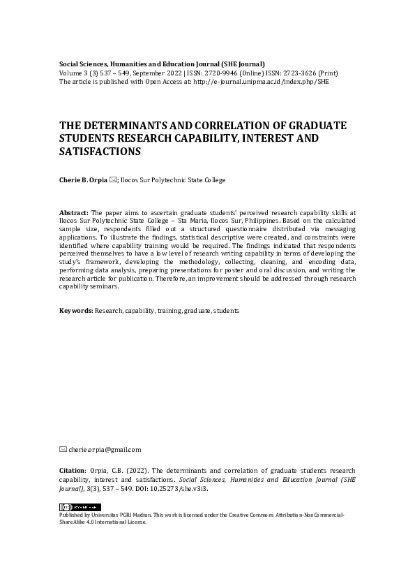 (PDF) THE DETERMINANTS AND CORRELATION OF GRADUATE STUDENTS RESEARCH ...