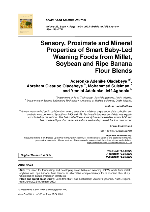 (PDF) Sensory, Proximate and Mineral Properties of Smart Baby-Led ...