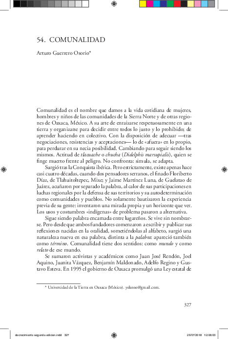 "COMUNALIDAD", en Decrecimiento: un vocabulario para una nueva era