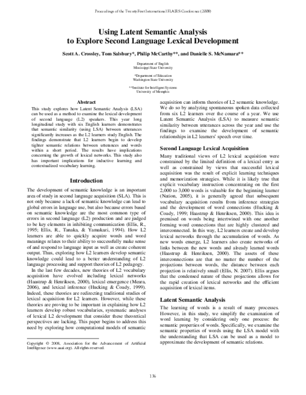 (PDF) Using latent semantic analysis to explore second language lexical ...