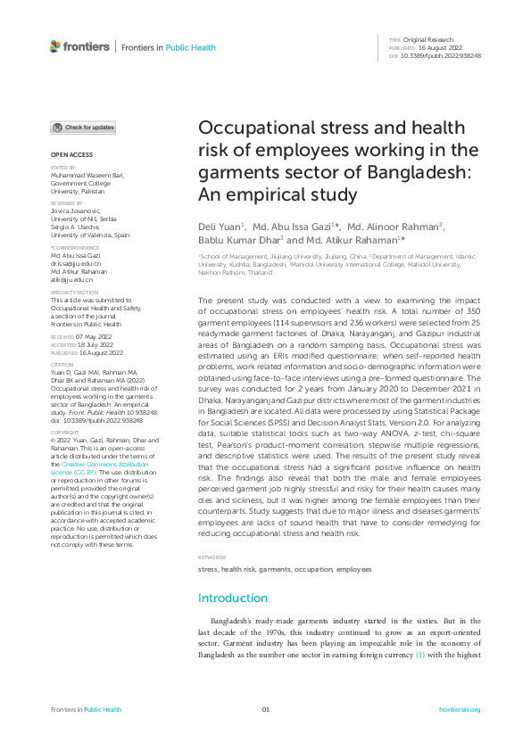 (PDF) Occupational stress and health risk of employees working in the ...