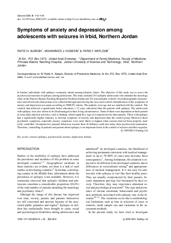(PDF) Symptoms of anxiety and depression among adolescents with ...