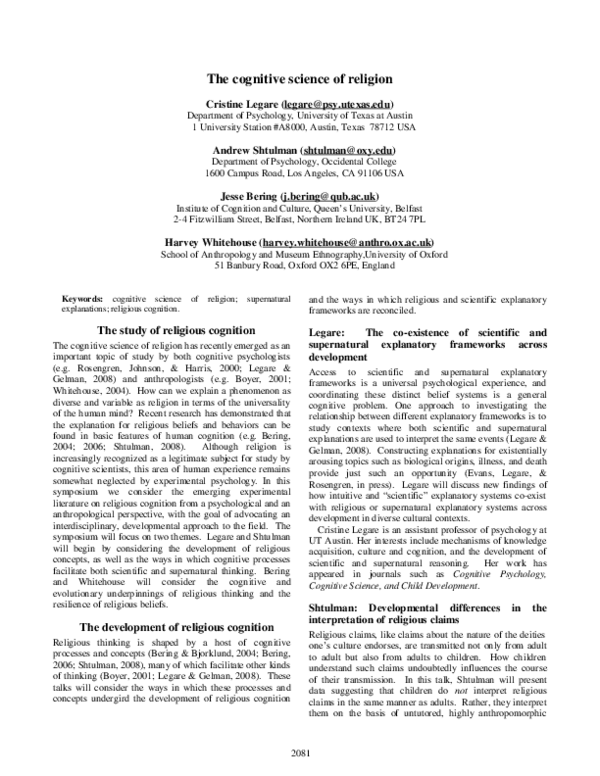 (PDF) The Cognitive Science of Religion