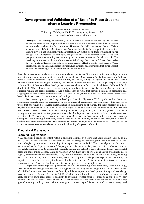 (PDF) Development and Validation of a Scale to Place Students along a ...