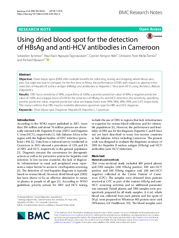 (PDF) Using dried blood spot for the detection of HBsAg and anti-HCV ...