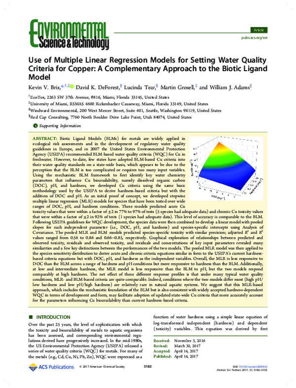 (PDF) Use of Multiple Linear Regression Models for Setting Water ...