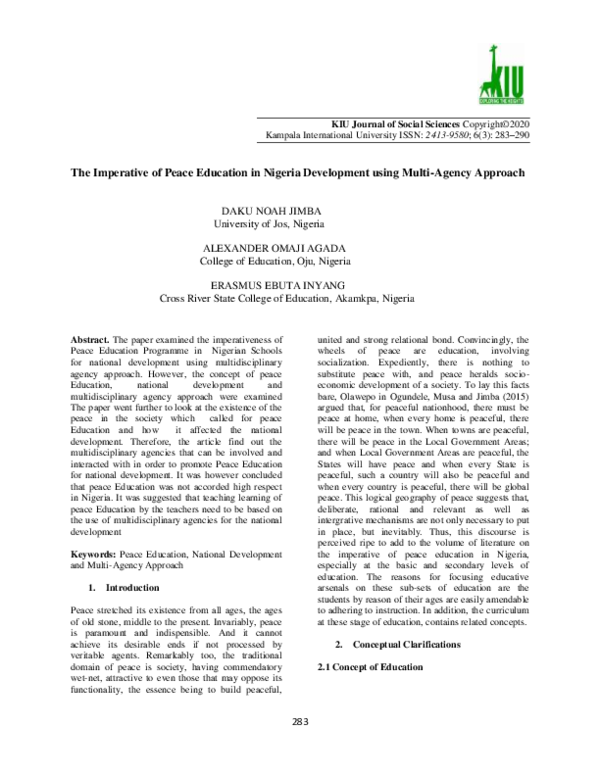 (PDF) The Imperative of Peace Education in Nigeria Development using ...