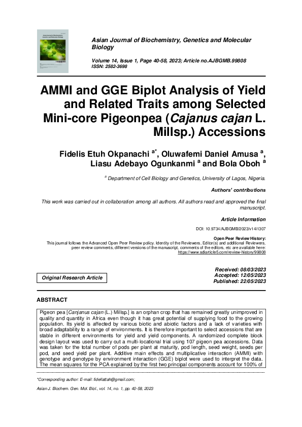 (PDF) AMMI and GGE Biplot Analysis of Yield and Related Traits among ...