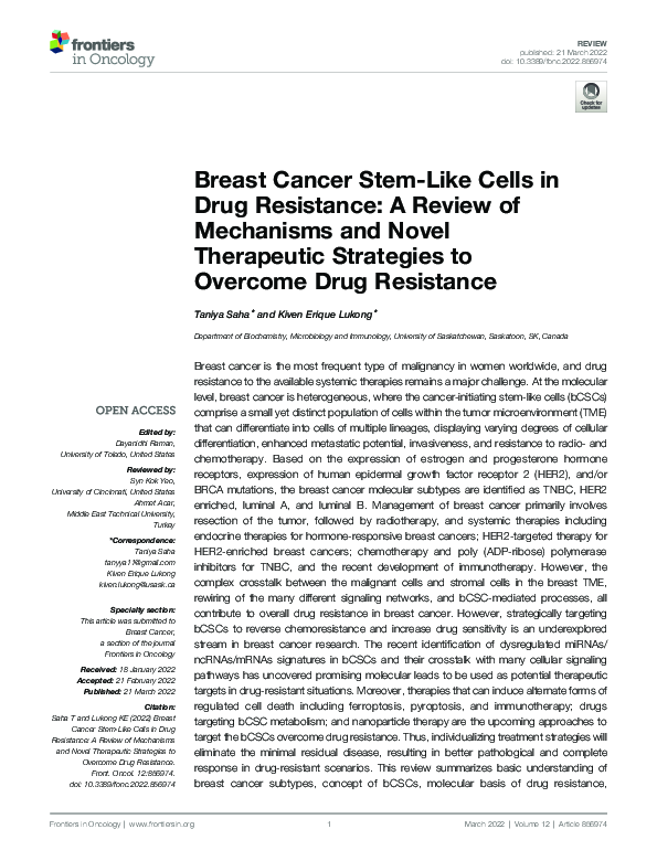 (PDF) Breast Cancer Stem-Like Cells in Drug Resistance: A Review of ...