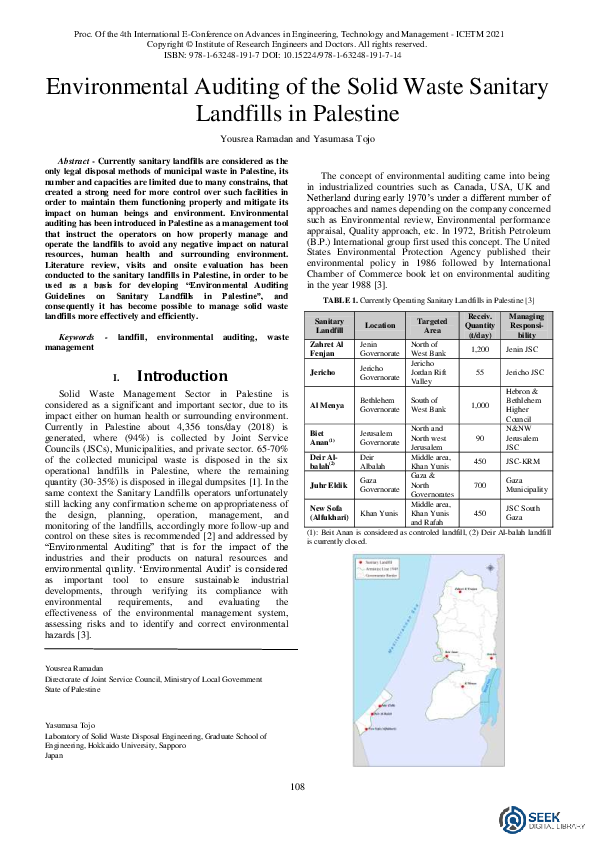 (PDF) Environmental Auditing of the Solid Waste Sanitary Landfills in ...